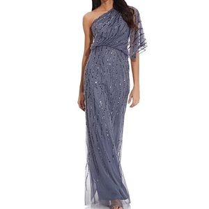 Adrianna Papell Luxe Beaded Gown- Dusty Blue - 16